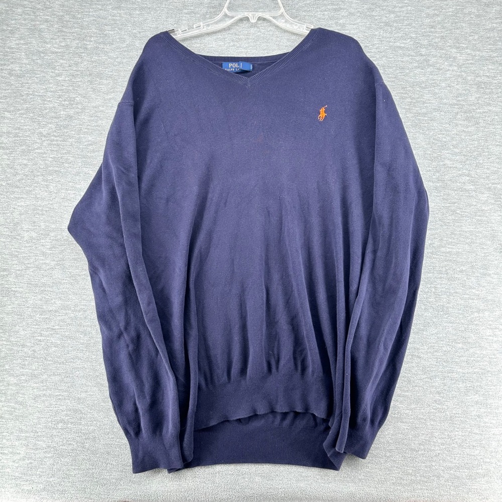 Polo Ralph Lauren Sweater Mens XLT Navy Blue V-Neck Pima Cotton Pullover Tall